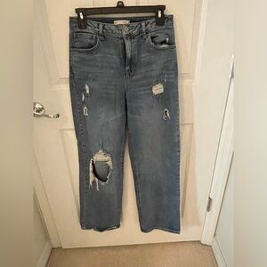 Distressed jeans super high rise wide leg.